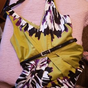 NINE WEST DRESS SIZE 12 BLACK PURPLE GREEN- black belt not included